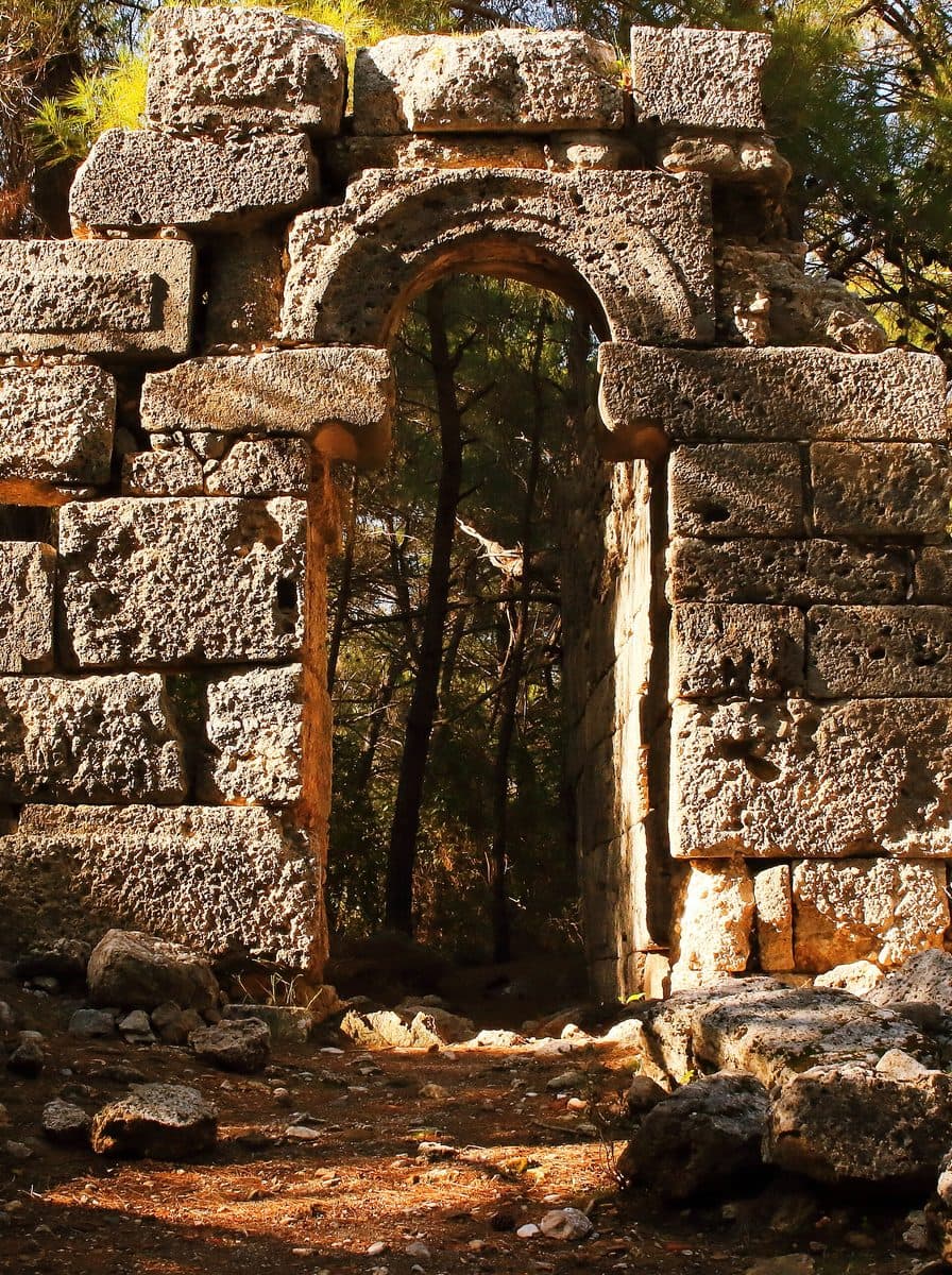 Ancient stone archway among the pines at Phaselis, Tekirova
