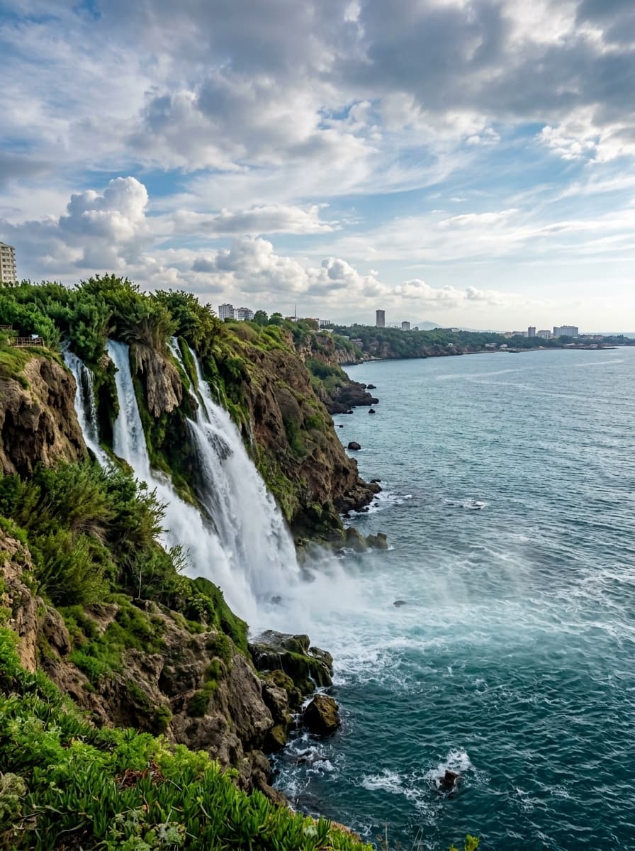 Denize dökülen Düden Şelalesi, Antalya
